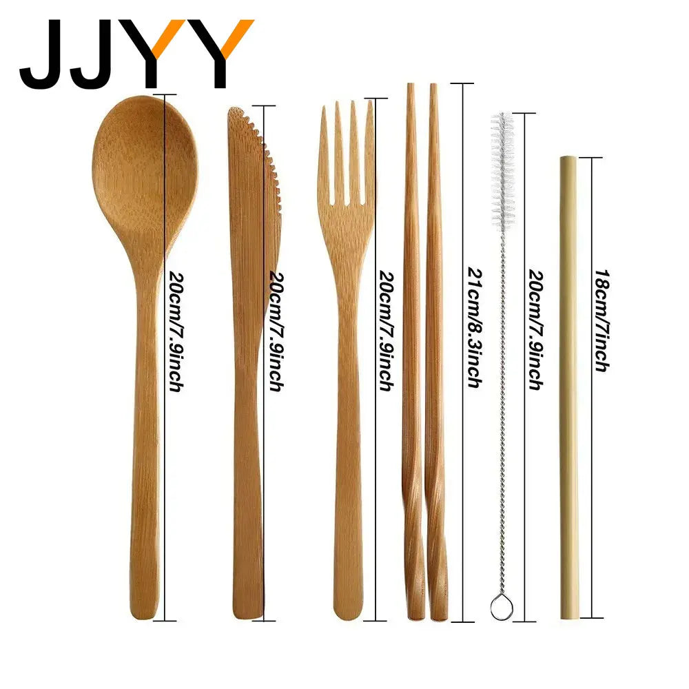 Bamboo Kitchen Utensils: Cutlery Set Eco-Friendly Travel Utensils with Case