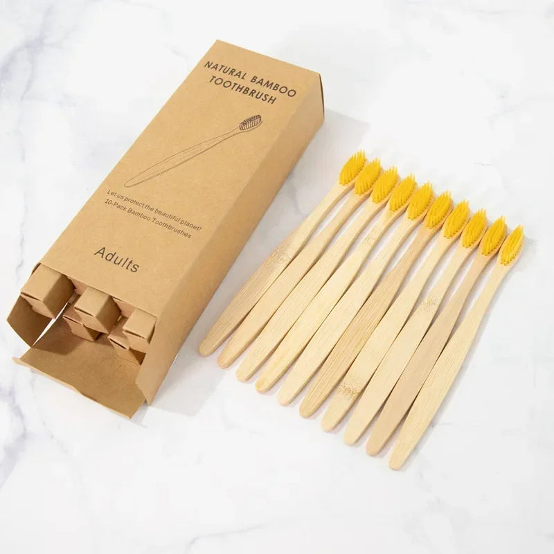 Bamboo Toothbrush 10Pcs Eco-Friendly Soft Bristle Charcoal
