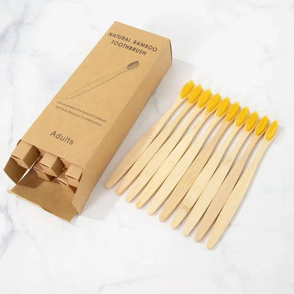 Bamboo Toothbrush 10Pcs Eco-Friendly Soft Bristle Charcoal