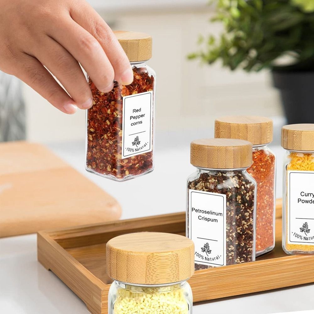 Airtight Spice Jars 4oz with Bamboo Lid for Kitchen Storage