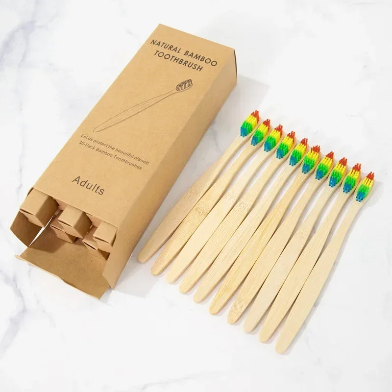 Bamboo Toothbrush 10Pcs Eco-Friendly Soft Bristle Charcoal