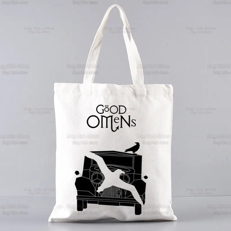 Good Omens Grow Better Reusable Shopping Bag Women Canvas Tote Bags Printing Eco Bag Cartoon Shopper Shoulder Bags