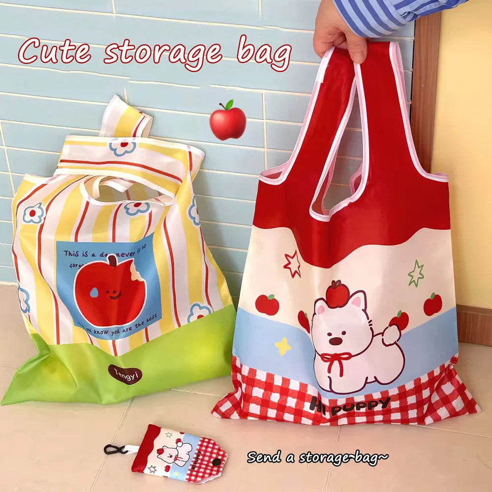 Cute Large Capacity Shopping Bag Supermarket Eco-Friendly Bag Foldable Tote Pouch Easy To Carry Bag Together Cartoon Handbag