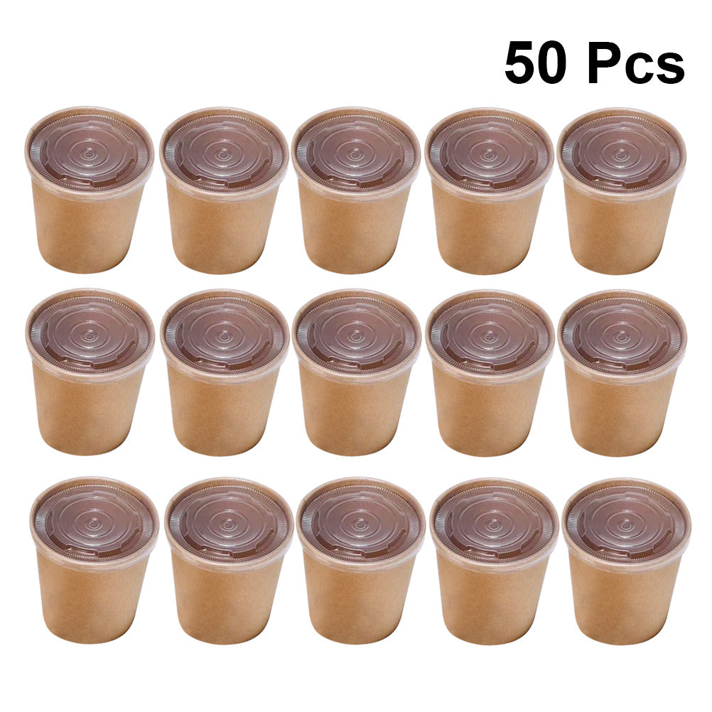 Paper Bowl: 12 Oz Oil-Proof Kraft Soup Cups with Lids - 50 Pcs