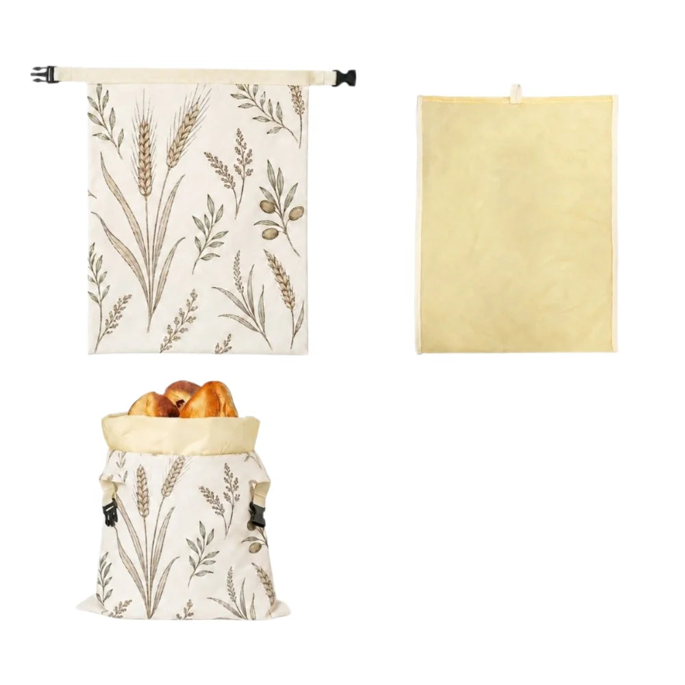 Cotton Beeswax Bread Bags Lock Closure 43x33 Bread Storage Bag Removable Inner Bag Bread Pattern Beeswax Coated Bags Kitchen Use