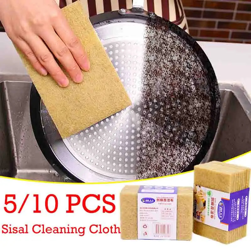 5PCS Sisal Kitchen Cleaning Cloth Eco-friendly Plant Cleaning Sponge for Pot Bowl Dishwashing Cloth Kitchen Accessories