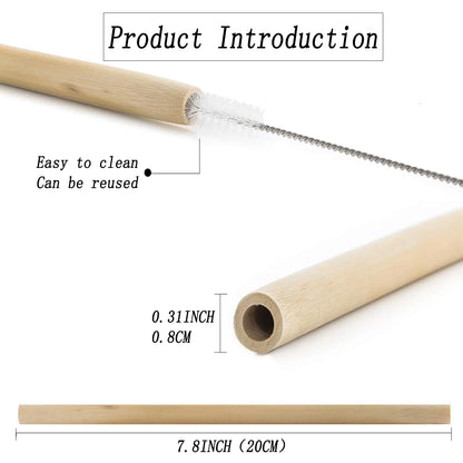 Natural Bamboo Drinking Straw 7.8" Eco-friendly Reusable Straws Dishwasher Safe Durable Compostable Straws come with Clean Brush