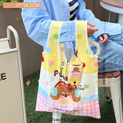 Cute Large Capacity Shopping Bag Supermarket Eco-Friendly Bag Foldable Tote Pouch Easy To Carry Bag Together Cartoon Handbag