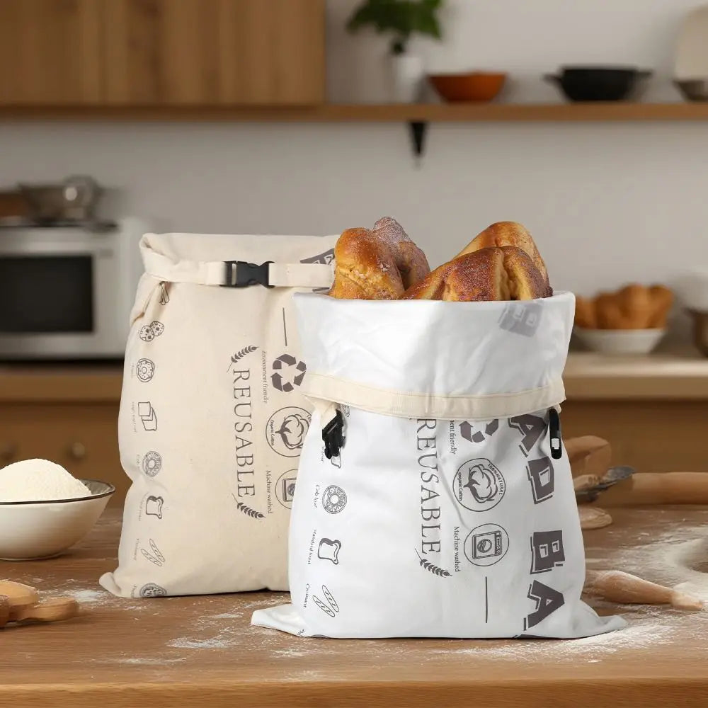 Food Grade Reusable Bread Bags Cotton Cloth with Release Buckle Fresh-Keeping Bread Bags Reusable TPU Lining Bread Storage Bags