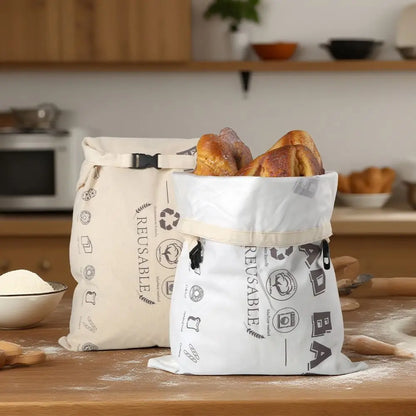 Food Grade Reusable Bread Bags Cotton Cloth with Release Buckle Fresh-Keeping Bread Bags Reusable TPU Lining Bread Storage Bags