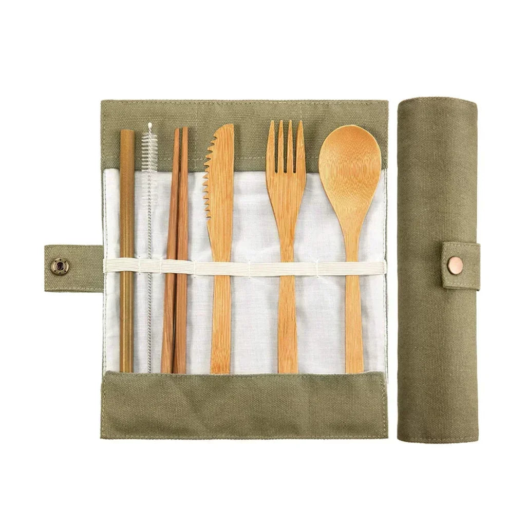 Bamboo Kitchen Utensils: Cutlery Set Eco-Friendly Travel Utensils with Case
