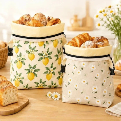 Cotton Beeswax Bread Bags Lock Closure 43x33 Bread Storage Bag Removable Inner Bag Bread Pattern Beeswax Coated Bags Kitchen Use
