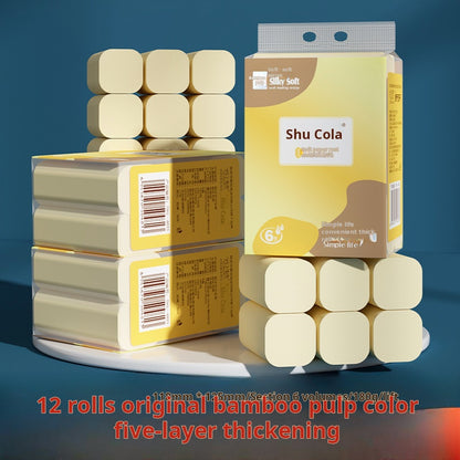 Bamboo Toilet Tissue: Pulp Colored Toilet Paper - 6/12 Rolls, No Core