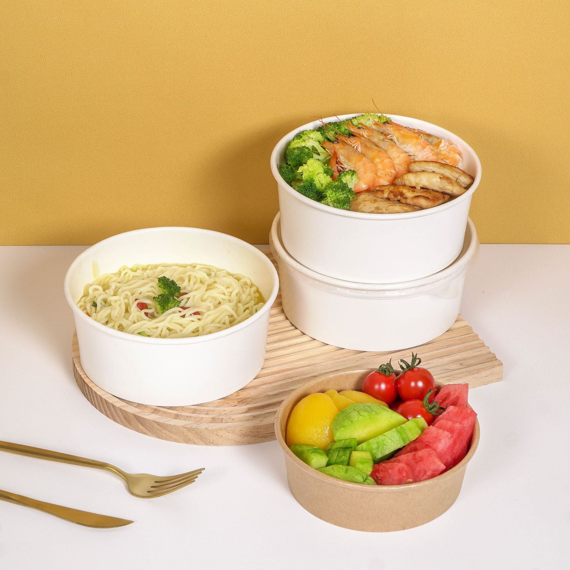Kraft Paper Bowls 15pcs - 500ml/750ml Salad & Snack Containers