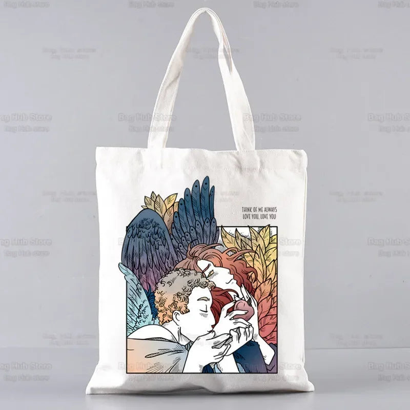 Good Omens Grow Better Reusable Shopping Bag Women Canvas Tote Bags Printing Eco Bag Cartoon Shopper Shoulder Bags