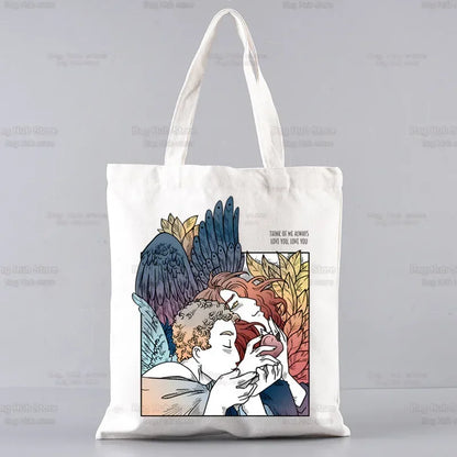 Good Omens Grow Better Reusable Shopping Bag Women Canvas Tote Bags Printing Eco Bag Cartoon Shopper Shoulder Bags