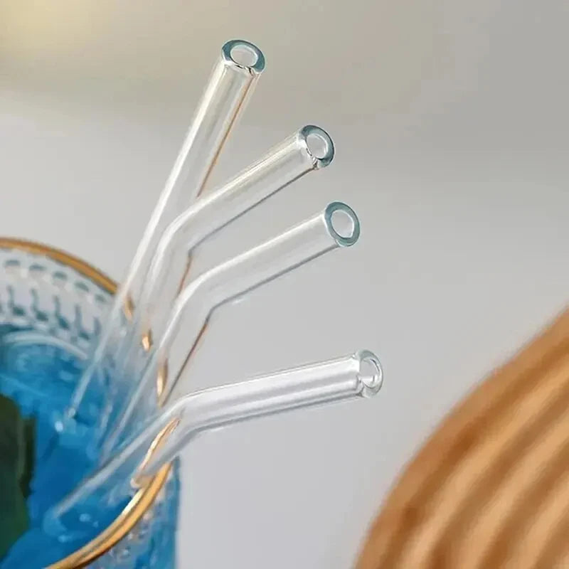 Reusable  Set High Borosilicate Smoothie Cocktails Straw Healthy Eco Friendly Drinking Straw With Cleaning Brush