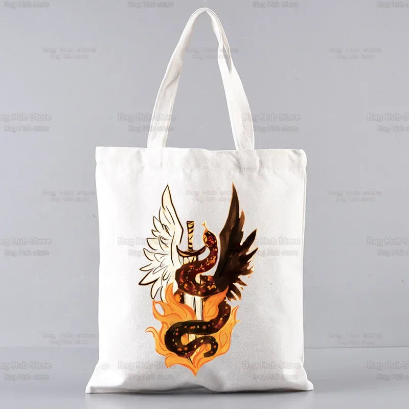 Good Omens Grow Better Reusable Shopping Bag Women Canvas Tote Bags Printing Eco Bag Cartoon Shopper Shoulder Bags