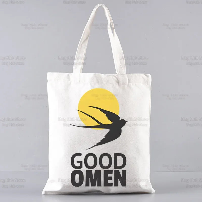 Good Omens Grow Better Reusable Shopping Bag Women Canvas Tote Bags Printing Eco Bag Cartoon Shopper Shoulder Bags