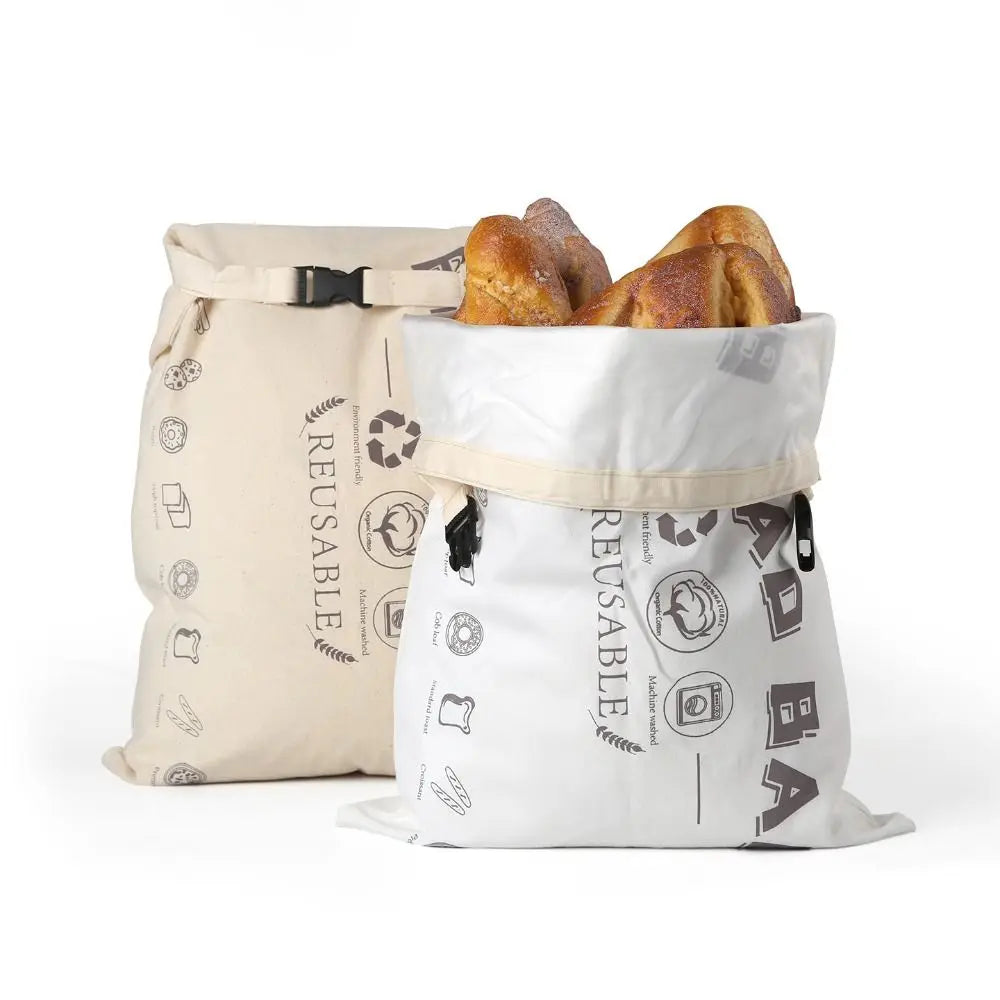 Food Grade Reusable Bread Bags Cotton Cloth with Release Buckle Fresh-Keeping Bread Bags Reusable TPU Lining Bread Storage Bags