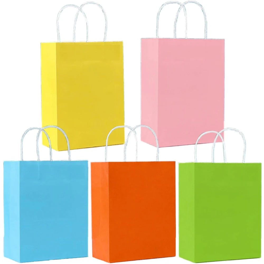 Paper Bags: Candy Colorful Kraft Paper Bags - 5/10/15/20/25pcs with Handles