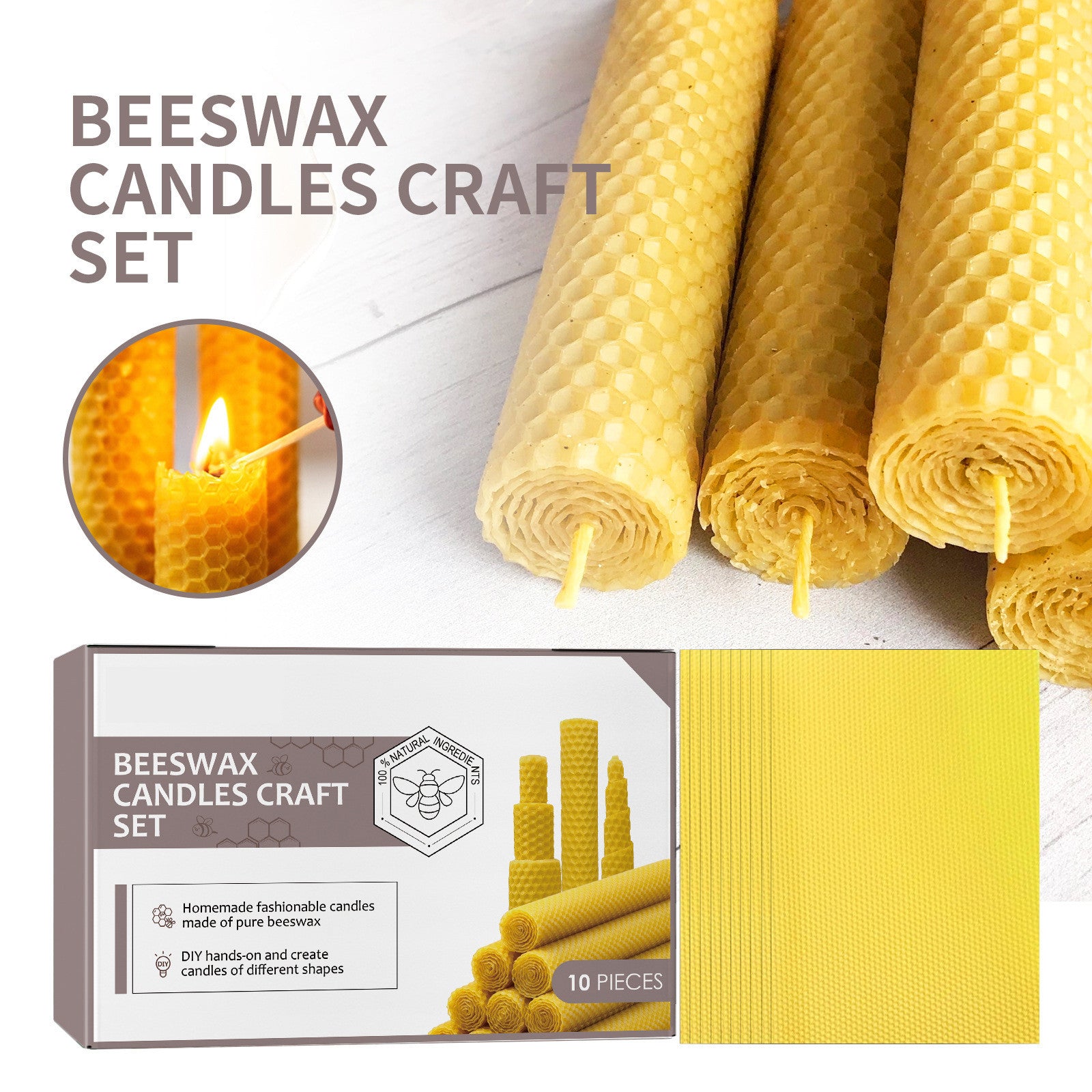 Beeswax Taper Candles 10pcs - Handmade Honeycomb Luxury