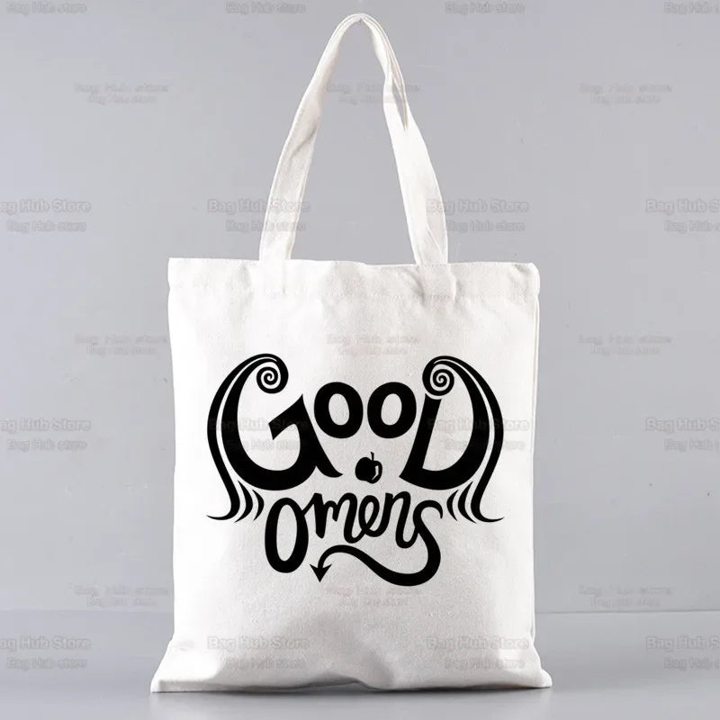 Good Omens Grow Better Reusable Shopping Bag Women Canvas Tote Bags Printing Eco Bag Cartoon Shopper Shoulder Bags