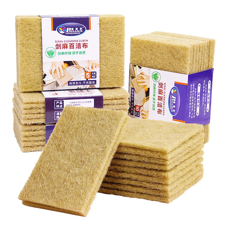 5PCS Sisal Kitchen Cleaning Cloth Eco-friendly Plant Cleaning Sponge for Pot Bowl Dishwashing Cloth Kitchen Accessories