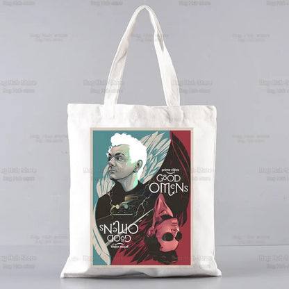 Good Omens Grow Better Reusable Shopping Bag Women Canvas Tote Bags Printing Eco Bag Cartoon Shopper Shoulder Bags