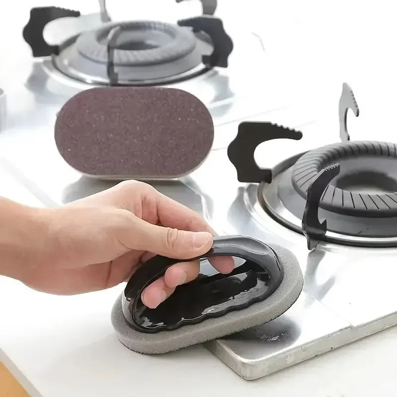 Reusable Emery Magic Sponge Kitchen Pot Brush with Handle for Easy Washable Eraser Cleaning Decontamination - Eco-Friendly