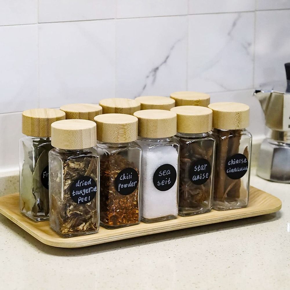 Airtight Spice Jars 4oz with Bamboo Lid for Kitchen Storage
