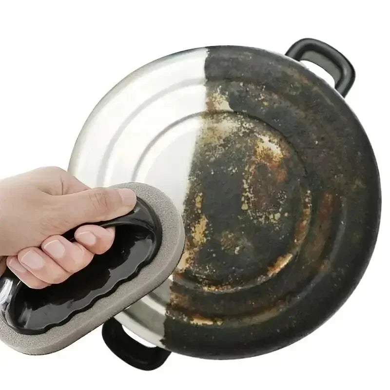 Reusable Emery Magic Sponge Kitchen Pot Brush with Handle for Easy Washable Eraser Cleaning Decontamination - Eco-Friendly
