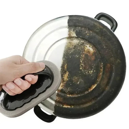 Reusable Emery Magic Sponge Kitchen Pot Brush with Handle for Easy Washable Eraser Cleaning Decontamination - Eco-Friendly