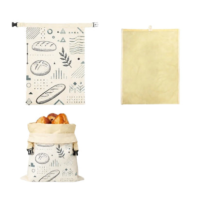 Cotton Beeswax Bread Bags Lock Closure 43x33 Bread Storage Bag Removable Inner Bag Bread Pattern Beeswax Coated Bags Kitchen Use