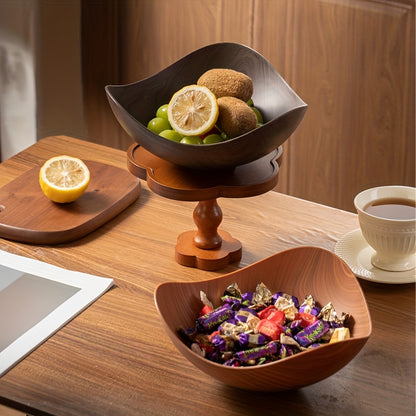 Wood Grain Salad Bowl - Durable Plastic Serving Dish