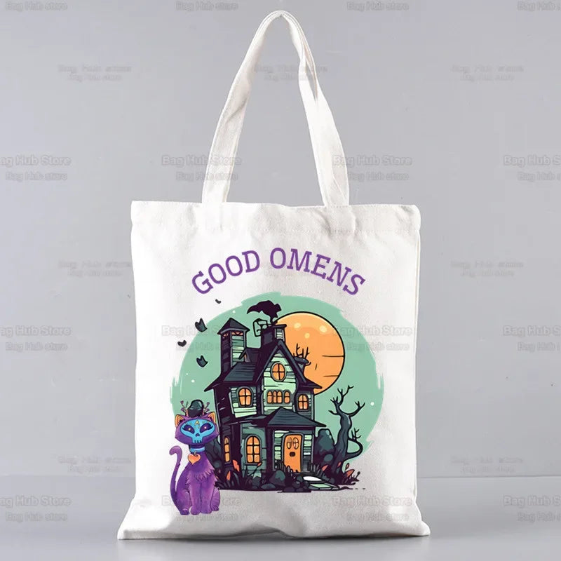 Good Omens Grow Better Reusable Shopping Bag Women Canvas Tote Bags Printing Eco Bag Cartoon Shopper Shoulder Bags