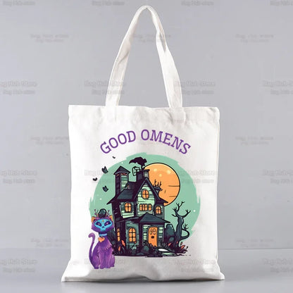 Good Omens Grow Better Reusable Shopping Bag Women Canvas Tote Bags Printing Eco Bag Cartoon Shopper Shoulder Bags