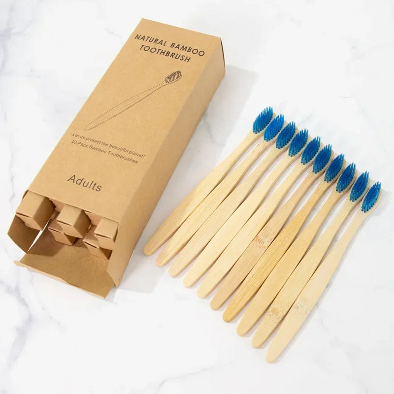 Bamboo Toothbrush 10Pcs Eco-Friendly Soft Bristle Charcoal
