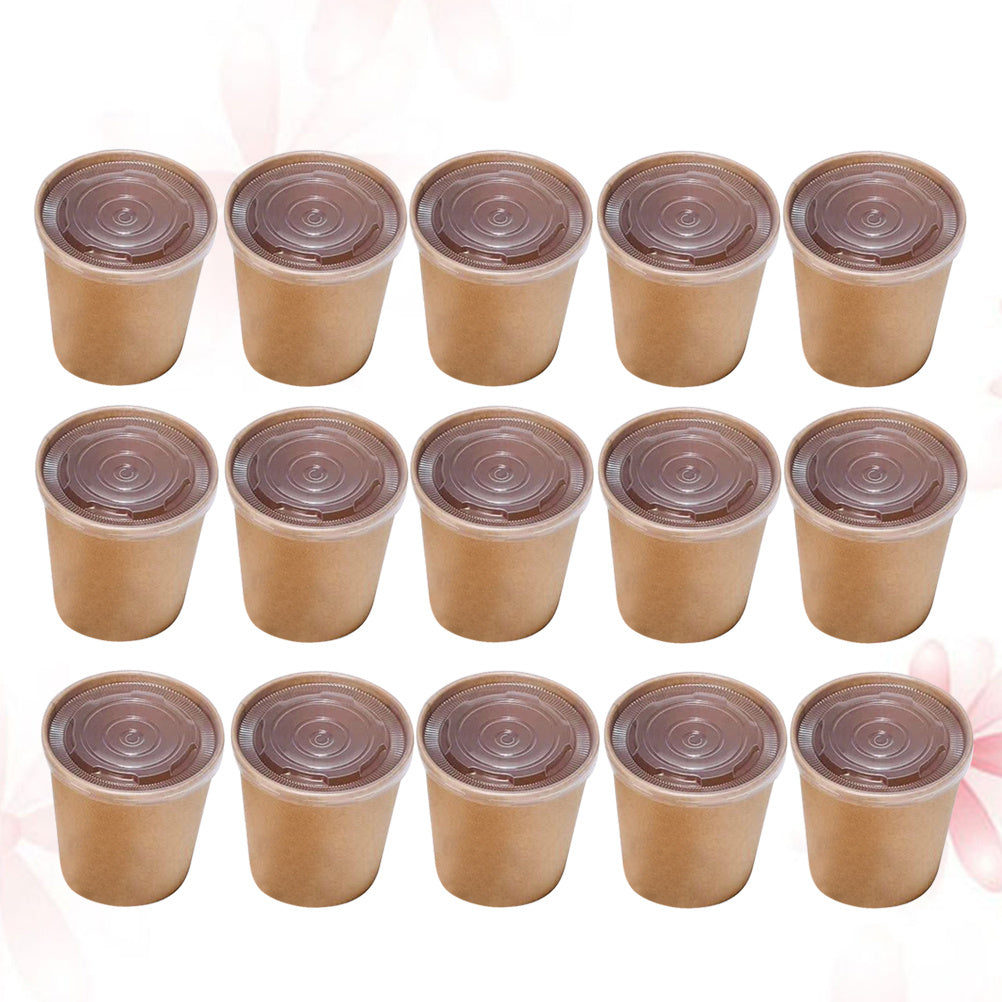 Paper Bowl: 12 Oz Oil-Proof Kraft Soup Cups with Lids - 50 Pcs