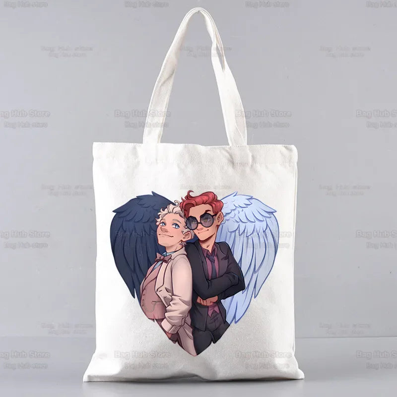 Good Omens Grow Better Reusable Shopping Bag Women Canvas Tote Bags Printing Eco Bag Cartoon Shopper Shoulder Bags