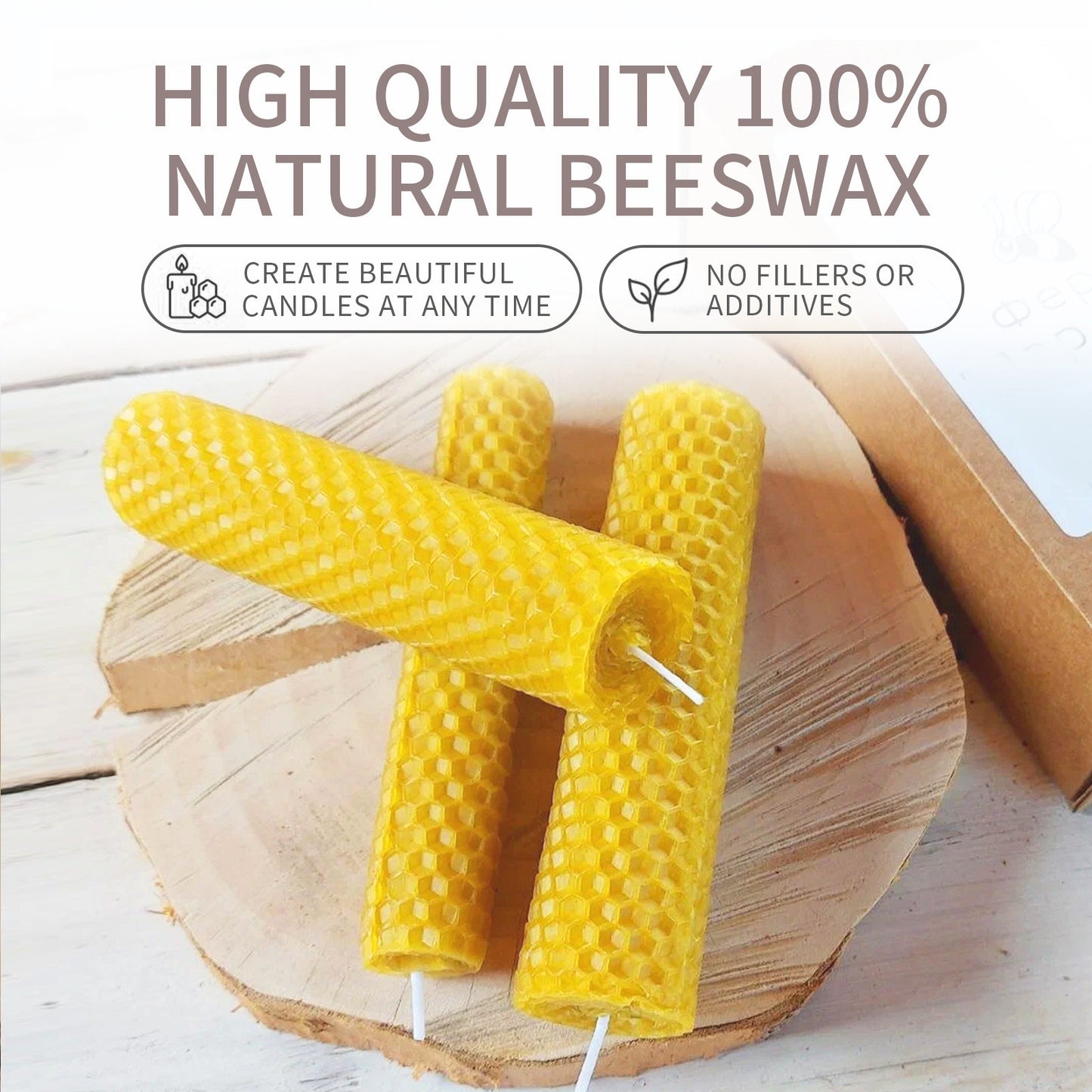 Beeswax Taper Candles 10pcs - Handmade Honeycomb Luxury