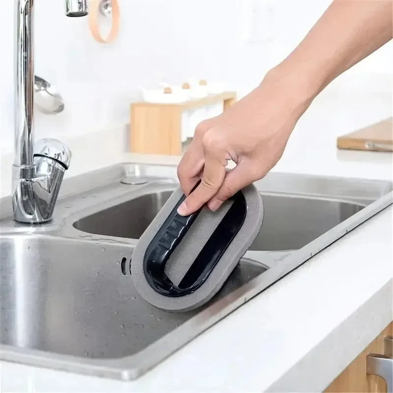 Reusable Emery Magic Sponge Kitchen Pot Brush with Handle for Easy Washable Eraser Cleaning Decontamination - Eco-Friendly