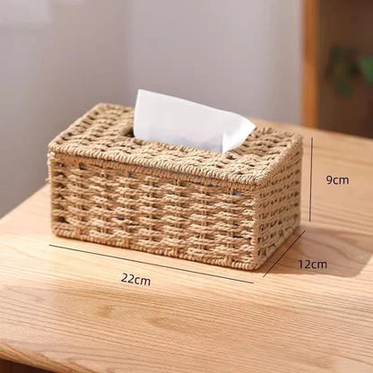 New Woven Tissue Box Imitation Rattan Woven Grass Tissue Storage Box Luxury Tissue Paper Holder Home Living RoomTable Decoration